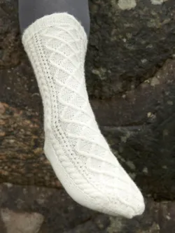 TRS Strømpe med Timeglashæl. Irland – Aran, Kabelstrik